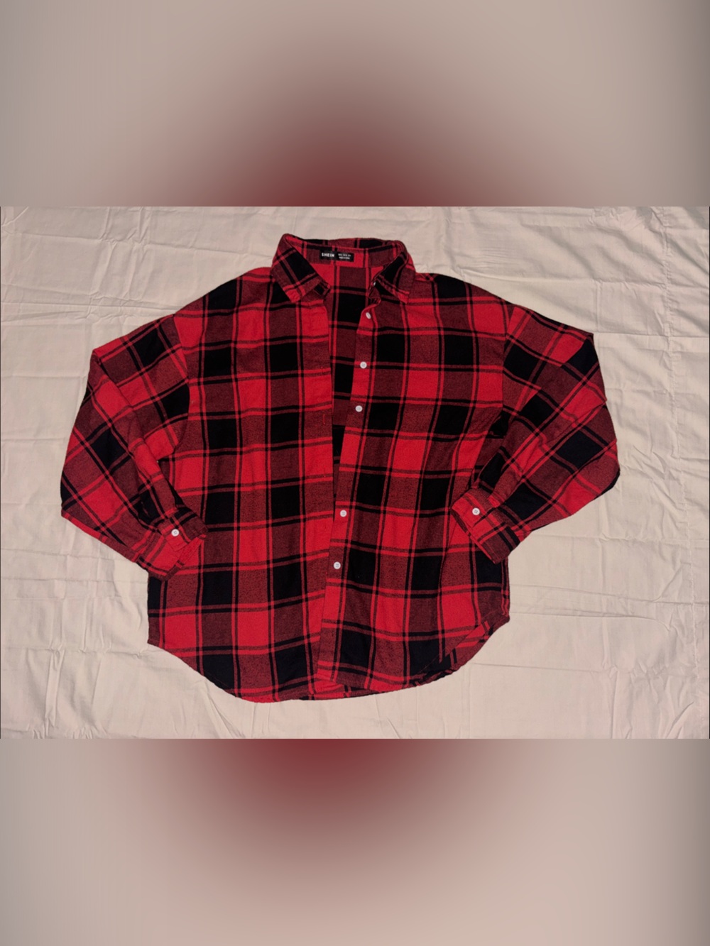 SHEIN Red & Black Plaid Button-Down Shirt